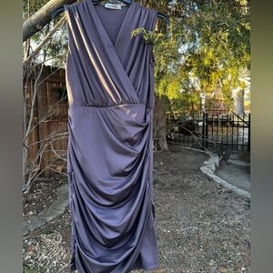 NWOT Grace Karin Dress S M 6 Chocolate Brown Ruched Surplice Lined Overlay y2k